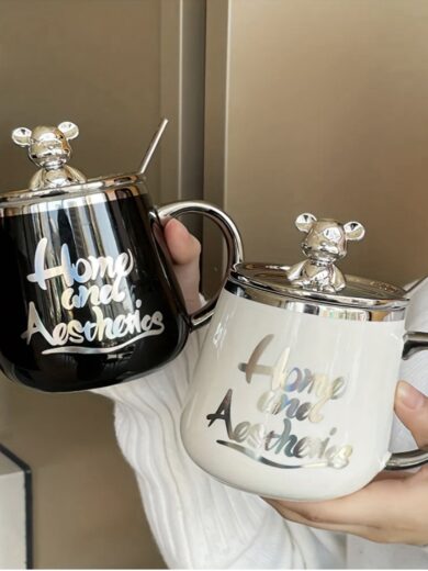 Black Breakfast Teddy Set (Lid and spoon)