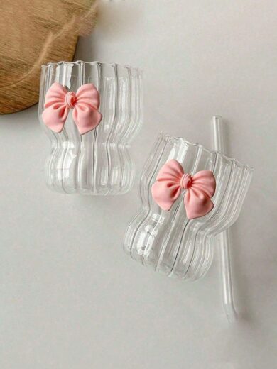 Pink Bow Ice Tea Glass with Straw